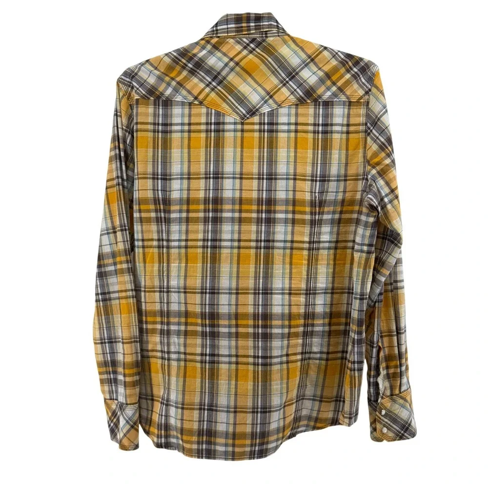 True Religion Mens‎ Rocky Plaid Western Pearl Snap Shirt Yellow Brown XXL Cotton